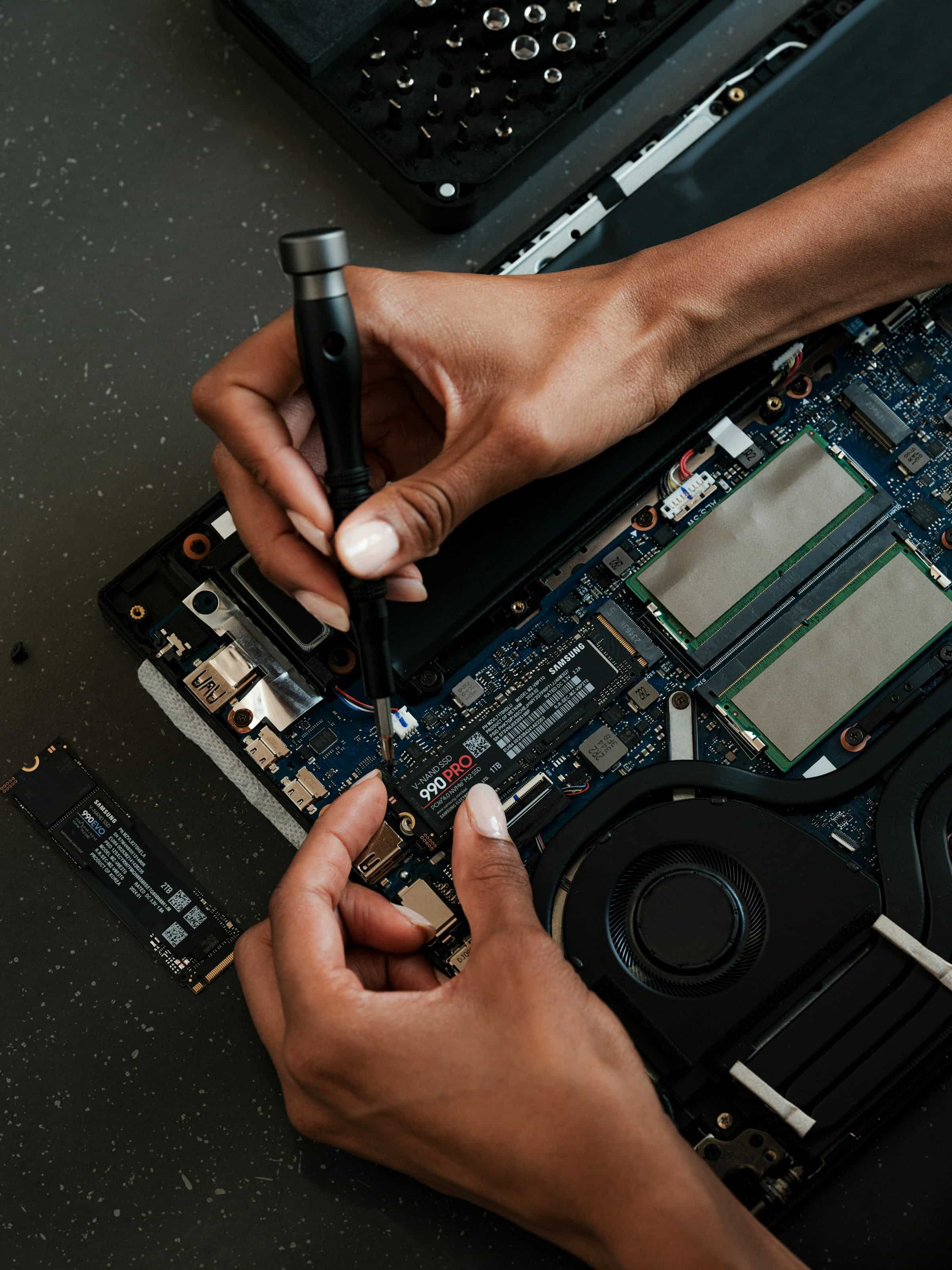 Technician repairing a device